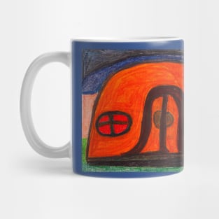 Colourful Orange Igloo on Grass with Cream and Blue Background Mug